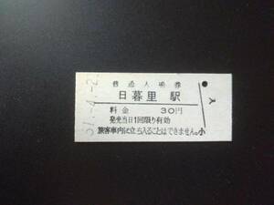 国鉄硬券　普通入場券　日暮里駅　昭和51年4月2日　30円　東北本線　常磐線　京浜東北線　山手線