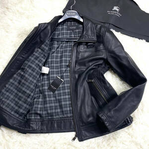 未使用級XL.LL~L!BURBERRY BLACKLABELナッパレザージャケットラムレザーシングルライダース大きいサイズブラレバーバリーブラックレーベル