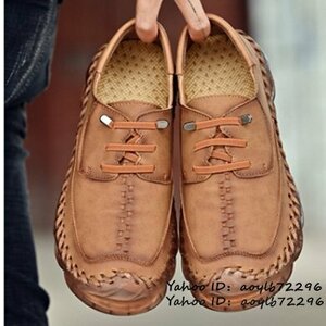 new work * super rare men's walking shoes original leather shoes gentleman shoes sneakers light weight Loafer ventilation outdoor shoes Brown 24.5cm