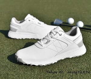 新品 ゴルフシューズ メンズ スニーカー 運動靴 スポーツシューズ スパイクレス 耐久性 幅広 4E フィット感 超軽量 快適 ホワイト 27.0cm