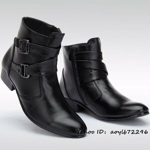 新品■ショートブーツ メンズ レザーシューズ 皮靴 サイドジップ スエード革 クラシック シンプル 大人気 快適 おしゃれ ブラック 24.5cm