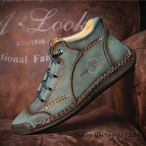  regular goods * walking shoes original leather shoes cow leather men's boots gentleman shoes sneakers outdoor light weight ventilation camp green 26.5cm