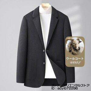 定価8万超*新品 メンズ テーラードジャケット 高級 ウール ブレザー カシミヤ混 セレブ*WOOL 美品 紳士スーツ 細身 アウター ブラック M