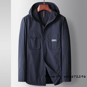 最高級◆コート メンズ チェスターコート 新品 フード付き スプリングジャケット 薄手 高機能素材 マウンテンパーカ ビジネス ネイビー XL
