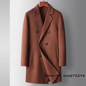 13万*最高級 ビジネスシューズ メンズ ウールコート ロングコート WOOL*セレブ 紳士スーツ チェスターコート ダブルボタン 珈琲色 XL