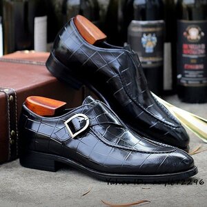 特売◆最上級＆ビジネスシューズ メンズシューズ レザーシューズ 革靴 モンクストラップ 職人手作り 高級牛革 紳士靴 ブラック 25cm