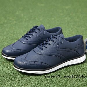 新品セール■ゴルフシューズ メンズ 通気性 彫り スニーカー Golf shoes ソフトスパイク靴 ワイドスポーツ 防水 防滑 耐磨 ネイビー 26.5cm