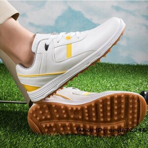 特売■新品 ゴルフシューズ Golf shoes メンズ 紳士 スニーカー スポーツシューズ 運動靴 グラデーション 幅広 防滑 耐磨撥水 白/黄 27cm