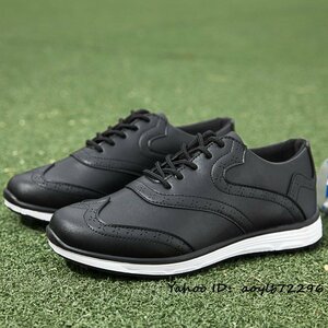 新品セール■ゴルフシューズ メンズ 通気性 彫り スニーカー Golf shoes ソフトスパイク靴 ワイドスポーツ 防水 防滑 耐磨 ブラック 24.5cm