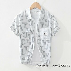 新品 半袖シャツ アロハシャツ メンズ コットンシャツ Tシャツ メンズシャツ 柔らか 春夏 サマー 爽やか 心地良し カジュアル ホワイト M