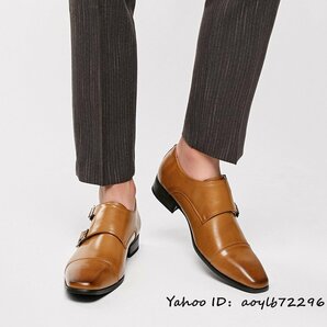 新品特売■ビジネスシューズ メンズ 牛革 レザーシューズ モンクストラップ シークレット 革靴 フォーマル 紳士靴 快適 ブラウン 25.5cmの画像4