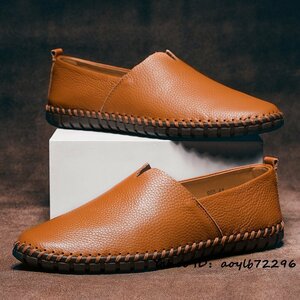  new goods * Loafer men's driving shoes handmade high class cow leather slip-on shoes men's shoes light weight ventilation comfortable gentleman shoes Brown 24.5cm