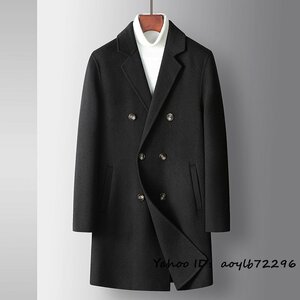 13万*最高級 ビジネスシューズ メンズ ウールコート ロングコート WOOL*セレブ 紳士スーツ チェスターコート ダブルボタン ブラック XL