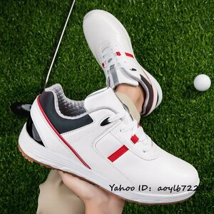 特売■新品 ゴルフシューズ Golf shoes メンズ 紳士 スニーカー スポーツシューズ 運動靴 グラデーション 幅広 防滑 耐磨撥水 白/赤 26cm