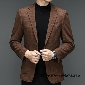 正規品★テーラードジャケット 高級 ブレザー 背広 スプリングコート 刺繍 ストレッチ性 ジャンパー ブルゾン 紳士 スーツ ブラウン系 2XL