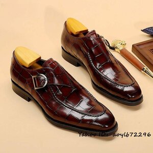 特売◆最上級＆ビジネスシューズ メンズシューズ レザーシューズ 革靴 モンクストラップ 職人手作り 高級牛革 紳士靴 ワインレッド 27cm
