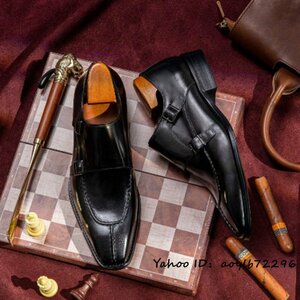 定価9万超◆最高級 モンクストラップ メンズ 本革レザーシューズ イタリア製 職人手作り 紳士靴 革靴 ビジネスシューズ ブラック 27cm