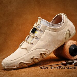  новый товар * обувь для вождения мужской натуральная кожа обувь альпинизм обувь уличный Loafer туфли без застежки low cut телячья кожа вентиляция бежевый 27cm