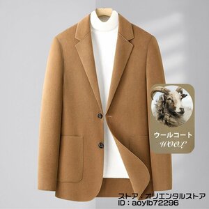 定価8万超*新品 メンズ テーラードジャケット 高級 ウール ブレザー カシミヤ混 セレブ*WOOL 美品 紳士スーツ 細身 アウター キャメル XL