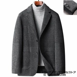 定価8万超 メンズ テーラードジャケット 高級 ウール ブレザー カシミヤ混 セレブ*WOOL 美品 紳士スーツ 細身 アウター グレー L