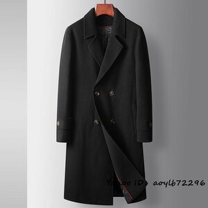 超希少*12万 ビジネスコート メンズ ウールコート ロングコート WOOL 紳士スーツ チェスターコート アウター メンズコート ブラック 3XL