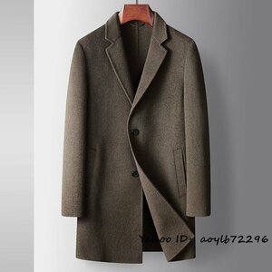 定価15万*最高級 メンズコート ウールコート 紳士 ロングコート ビジネスコート 厚手 カシミヤ チェスターコート アウター 珈琲色 XL