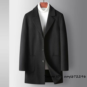 13万 超美品*ビジネスコート メンズコート 新品 ロングコート 高級ウール セレブ*WOOL 厚手 紳士スーツ ジャケット 秋冬 上品 ブラック 3XL