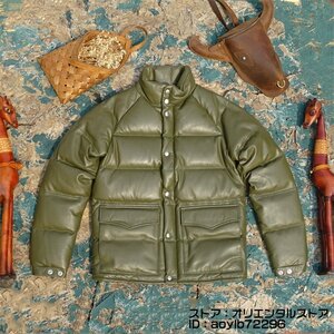 35万 最上級*ダウンジャケット 羊革 ダウンコート 厚手 ライダース 超レア色 イタリアンレザー*designer 最高峰 プレミアム 超防寒 M