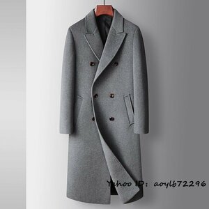 最高級 メンズコート カシミヤコート ビジネスコート 紳士 ロングコート 厚手ウール ダブルボタン チェスターコート アウター グレー 3XL