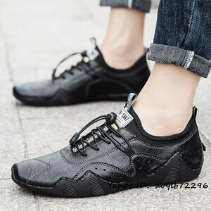  men's shoes new goods walking shoes cow leather leather shoes sneakers outdoor original leather Loafer slip-on shoes ventilation comfortable black 25.5cm
