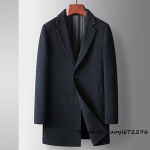 最上級*定価13万 メンズ チェスターコート ウールコート ビジネス 秋冬 厚手 ロングコート ジャケット 紳士スーツ アウター ネイビー XL
