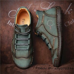  regular goods * walking shoes original leather shoes cow leather men's boots gentleman shoes sneakers outdoor light weight ventilation camp green 24.5cm