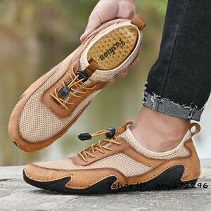  hard-to-find * men's shoes driving shoes cow leather mountain climbing shoes sport shoes original leather running walking spring summer summer shoes ventilation khaki 24.5cm