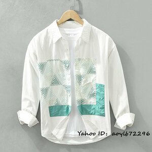 極美品★長袖シャツ メンズシャツ アロハシャツ メンズ ワイシャツ 秋新品 切替 柔らか ヴィンテージ 心地良し カジュアル ホワイト M