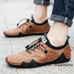  men's shoes new goods walking shoes cow leather leather shoes sneakers outdoor original leather Loafer slip-on shoes ventilation Brown 24.5cm