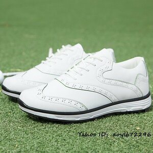 新品セール■ゴルフシューズ メンズ 通気性 彫り スニーカー Golf shoes ソフトスパイク靴 ワイドスポーツ 防水 防滑 耐磨 ホワイト 25.5cm