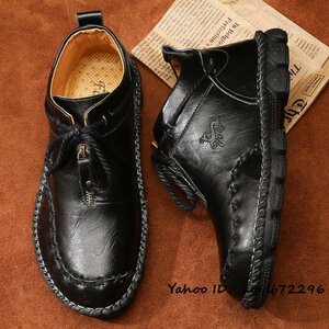  походная обувь мужской телячья кожа прогулочные туфли альпинизм обувь работник рука произведение уличный Loafer - ikatto "дышит" джентльмен черный 25.5cm
