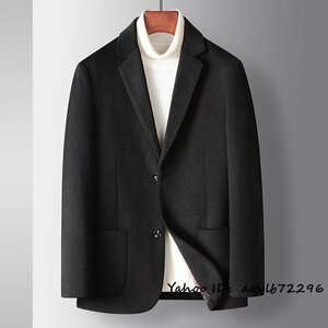 特売新品 メンズ ブレザー ウール スプリングコート 高級 テーラードジャケット 無地スーツ 紳士 アウター スリム 四色選択 ブラック XL