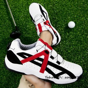 高級品◆ゴルフシューズ メンズ 幅広い 4E 運動靴 スポーツシューズ スニーカー フィット感 軽量 防水 耐久性 通気性 快適 レッド 24.5cm