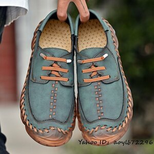  новый продукт * супер редкий мужской прогулочные туфли натуральная кожа обувь джентльмен обувь спортивные туфли легкий Loafer вентиляция уличный обувь зеленый 28.0cm