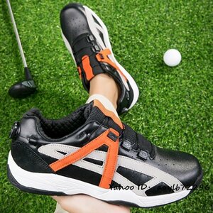 高級品◆ゴルフシューズ メンズ 幅広い 4E 運動靴 スポーツシューズ スニーカー フィット感 軽量 防水 耐久性 通気性 快適 オレンジ 27.5cm