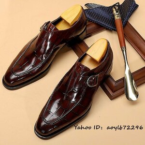 特売◆最上級＆ビジネスシューズ メンズシューズ レザーシューズ 革靴 モンクストラップ 職人手作り 高級牛革 紳士靴 ワインレッド 25cm