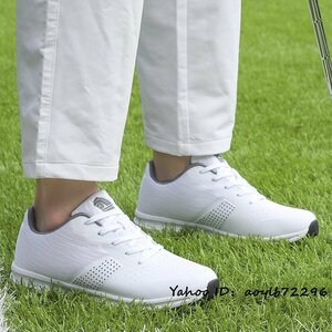 新品 ゴルフシューズ スポーツシューズ アウトドア 運動靴 ウォーキング 軽量 フィット感 幅広い 防水 防滑 耐磨 弾力性 白系 27.5cm
