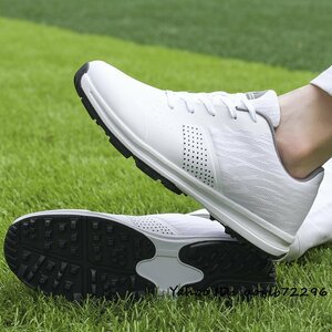 新品 ゴルフシューズ スポーツシューズ アウトドア 運動靴 ウォーキング 軽量 フィット感 幅広い 防水 防滑 耐磨 弾力性 白系 24.5cm