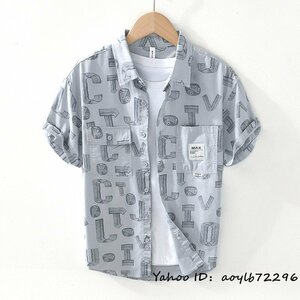 新品 半袖シャツ アロハシャツ メンズ コットンシャツ Tシャツ メンズシャツ 柔らか 春夏 サマー 爽やか 心地良し カジュアル グレー 2XL