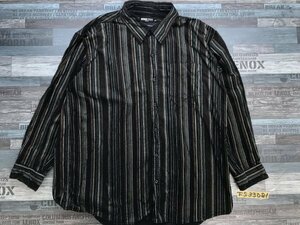 MICHIKO LONDON ミチコロンドン メンズ ポケット付き ストライプ コーデュロイ調 長袖シャツ 大きいサイズ 5L 黒茶グレー