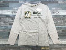 タグ付き新品！WOODS メンズ ビッグロゴプリント ロンT 長袖Tシャツ 綿 M(88-96) 杢グレー_画像1