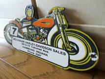 アメリカンビンテージ ホーロー看板 ハーレーダビッドソン バイクディーラー ／ Vintage HARLEY-DAVIDSON bike dealer Steel Sign_画像3