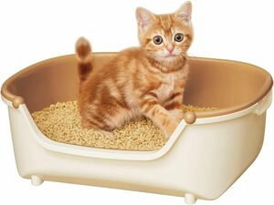 ニャンとも清潔トイレセット [約1か月分チップ・シート付] 猫用トイレ本体 すいすいコンパクト アイボリー&ペールオレンジ 子猫、