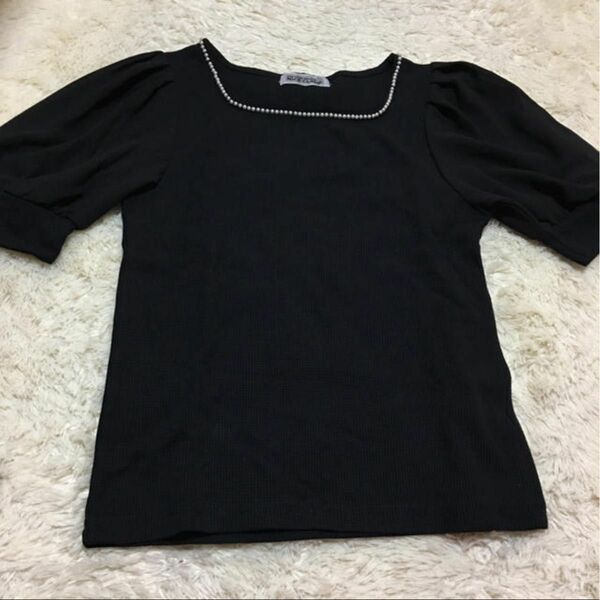 カットソー Tシャツ 半袖 ブラック トップス 黒　透け感　シアー　ブラウス